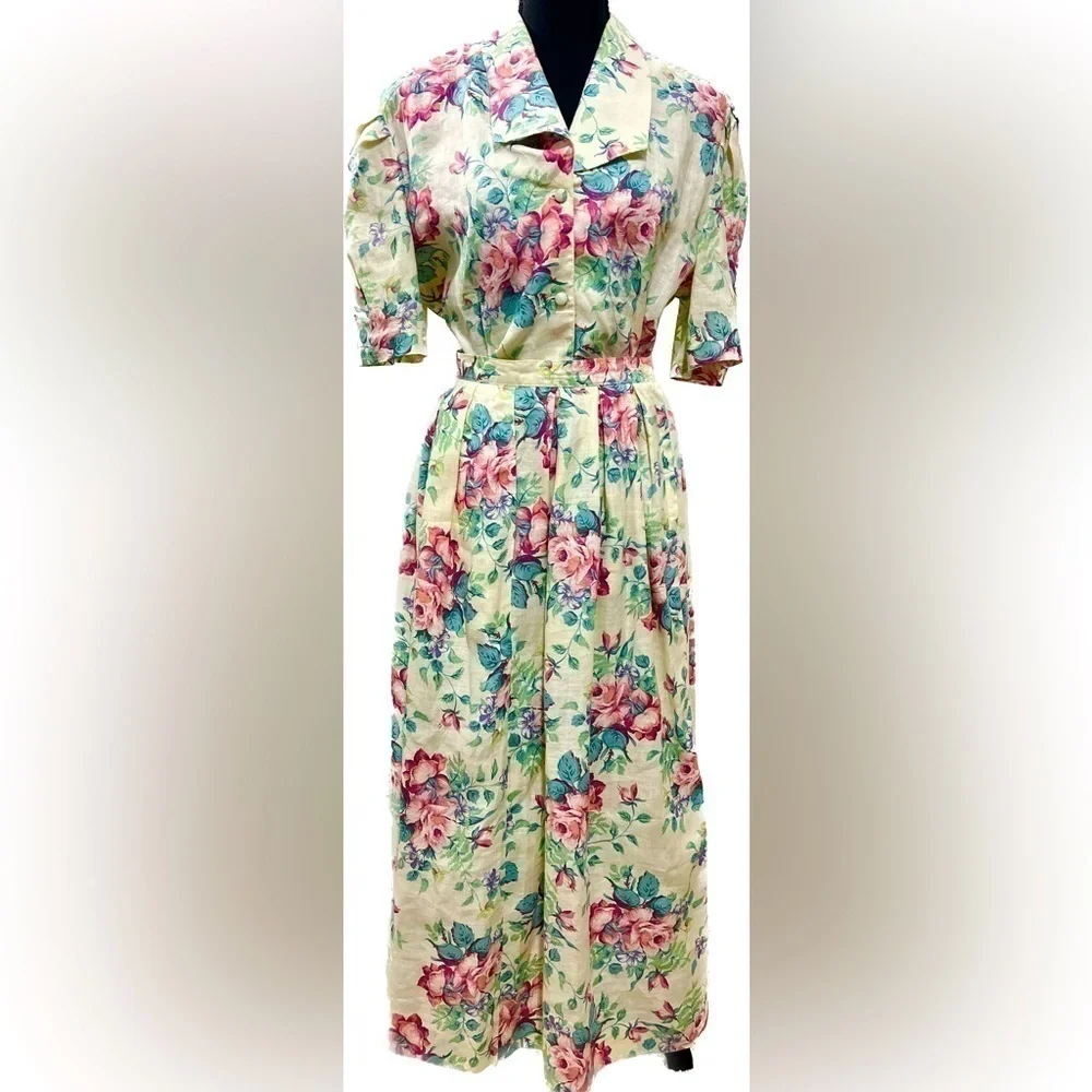 Components Susan Bristol vintage cottagecore prairie floral print linen 2-piece.